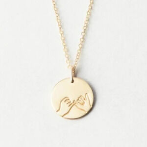 Pinky Swear Sign Language Gold Charm Disc Necklace